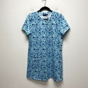 Cabana Life Women Blue Paisley Shift Dress Medium Short Sleeve Pockets New
